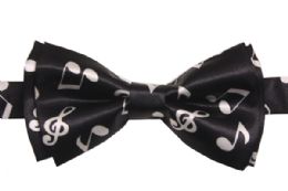 24 Pieces Music Notes Designs On Black Bowties For Children - Neckties