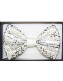 24 Pieces Sequin White Adult Bowtie - Neckties
