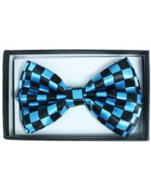 24 Pieces Checkered Blue Bowtie - Neckties