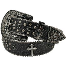 24 of Black Rhinestone Belts For Women And Men - Bling Cross Design