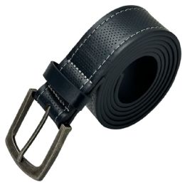 24 Pieces Beltss For Men Dot Patterned Marine Blue Leather With Square Tip Mixed Sizes - Mens Belts