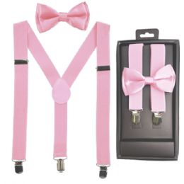 12 Pieces Light Pink Kid Bowtie And Suspenders Set - Suspenders