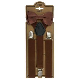 24 of Adjustable Bowtie Suspender Set For Kids Elastic Y-Back Design With Strong Metal Clips Dark Brown