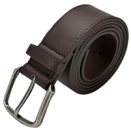 24 Pieces Belt For Men Plain Dark Brown With Square Tip Mixed Sizes - Mens Belts
