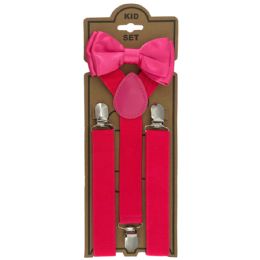24 of Adjustable Bowtie Suspender Set For Kids Elastic Y-Back Design With Strong Metal Clips Hot Pink