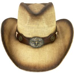 24 of Light Brown Cowboy Hats With Bull Buckle And Leather Hatband