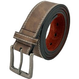24 pieces Mens Casual Belts - Coffee Brown Stitched Design Faux Leather Belt - Mens Belts
