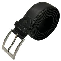 24 Pieces Men's Leather Belts Stitched Edges Noir Black Mixed Sizes - Mens Belts