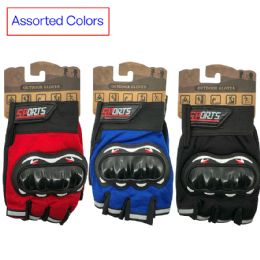 24 Pieces Fingerless Motorcycle Gloves With Hard Knuckle Red Black Blue - Working Gloves
