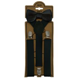 24 of Adjustable Bowtie Suspender Set For Kids Elastic Y-Back Design With Strong Metal Clips Black