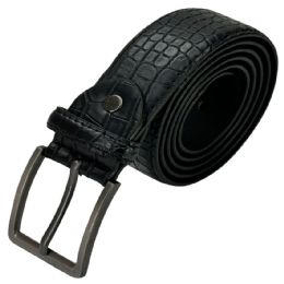 24 Pieces Mens Leather Belt Crocodile Pattern Black Mixed Sizes - Mens Belts