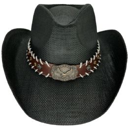24 of Black Cowboy Hats With Eagle Buckle On Leather Band