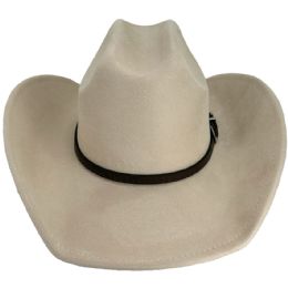 24 of Cream Felt Cowboy Hats With Western Plain Leather Band