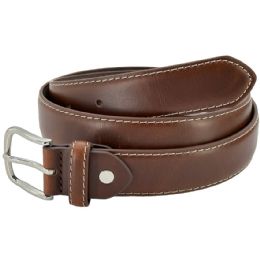 24 Pieces Brown Belts White Stitched Leather For Kids Mixed Sizes - Kid Belts