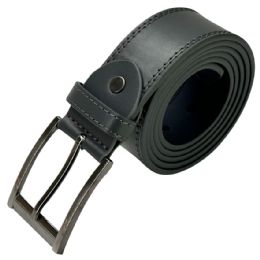 24 Pieces Mens Leather Belts Stitched Edges Solid Grey Mixed Sizes - Mens Belts