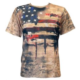 24 Pieces of Khaki Camouflage Western T Shirts For Men Patriotic Usa Flag Print Short Sleeve