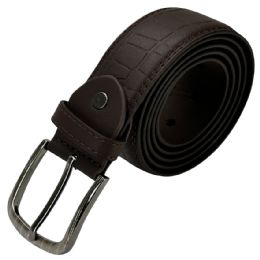 24 Pieces Men's Crocodile Pattern Chocolate Brown Leather Belt - Mixed Sizes - Mens Belts