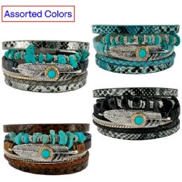 24 Pieces Western Bracelets With Turquoise Beads Multilayer Wristbands Without Display - Bracelets