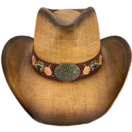 24 of Brown Cowgirl Hats With High Quality Floral Embroidered Band And Buckle Cowboy Hats