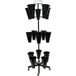 12 pieces 3-Tier Rotating Mobile Display Rack For Crochet Flowers And Bouquets With 15 Plastic Vase - Storage & Organization
