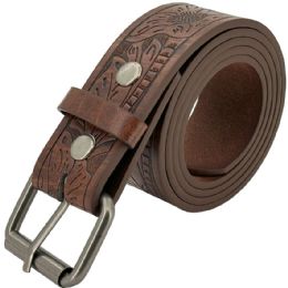 24 of Women's Western Leather Belts - Brown Long Horn Bull Cowboy And Cowgirl Belts