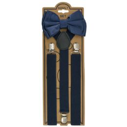 24 Pieces Adjustable Elastic Y Back Style Bowtie Suspender Set Navy Blue - Suspenders