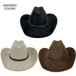 24 of Felt Cowboy Hats With Embroidered Leather Band Brown Cream Black