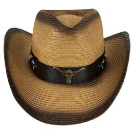 24 of Adjustable Western Cowboy Hat With Bull Band In Paper Straw