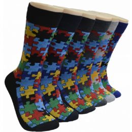 288 Pairs Men's Novelty Socks - 10-13 - Jigsaw - Mens Dress Sock