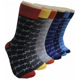 288 Pairs Men's Novelty Socks - 10-13 - Barbed Wires - Mens Dress Sock