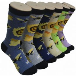 360 Pairs Ladies Crew Socks - 9-11 - Flower Bees - Womens Crew Sock