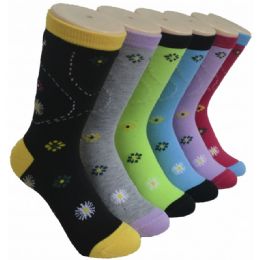 360 Pairs Ladies Crew Socks - 9-11 - Flowers - Womens Crew Sock