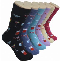 360 Pairs Ladies Crew Socks - 9-11 - Cocktails - Womens Crew Sock