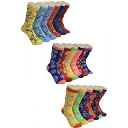 360 Pairs Ladies Crew Socks - 9-11 - Floral Assorted - Womens Crew Sock