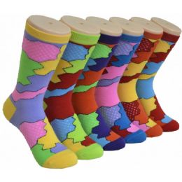 360 Pairs Ladies Crew Socks - 9-11 - Dotted Jigsaw - Womens Crew Sock