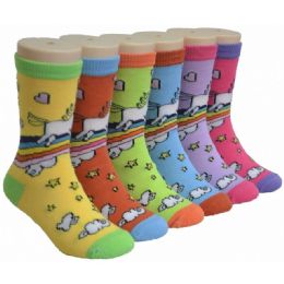 480 Pairs Girls' Crew Socks Size 4-6, 6-8 Unicorn - Girls Crew Socks