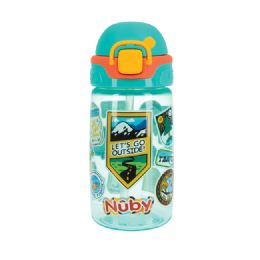 12 Pieces Nuby Kids No Spill Flip-it Adventure and Travel Sticker Water Bottle with Soft Silicone Straw: 18+ Months, 14oz - Baby Bottles