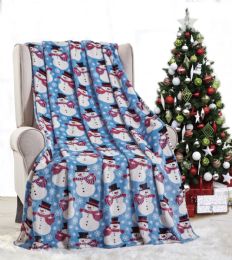 12 Pieces Micro Plush Warm Fleece Holiday Throw Blanket 50 X 60 Blue Snow Man - Fleece & Sherpa Blankets