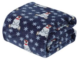 12 Pieces Micro Plush Warm Fleece Holiday Throw Blanket 50 X 60 Navy Polar Bear - Fleece & Sherpa Blankets