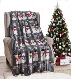12 Pieces Micro Plush Warm Fleece Holiday Throw Blanket 50 X 60 Gray Snow Man - Fleece & Sherpa Blankets