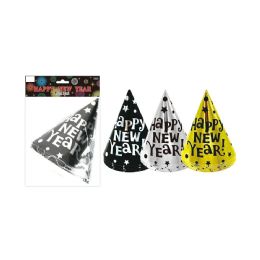48 Packs New Year Cone Party Hat 6pc Pack - Party Hats & Tiara