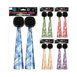 48 of New Year Party Horn 2pc Asst. Colors Pack 10.6in