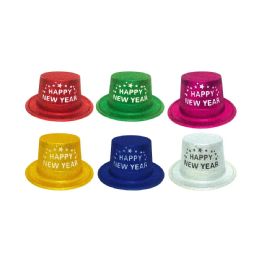 72 Pieces Happy New Year Glitter Hat In Asst. Colors - Party Hats & Tiara