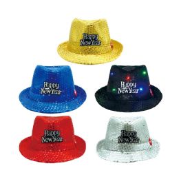 48 Pieces Sequin New Year Hats With Led Asst. Color - Party Hats & Tiara
