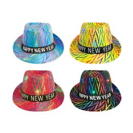 48 Pieces Crazy Pattern New Year Hats With Led Asst. Color - Party Hats & Tiara