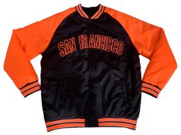 6 of Mens San Francisco Black/orange Quilted Satin FulL-Snap Varsity Jacket  A