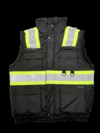 12 Pieces Mens High Viz Class 3 Heavy Padded MultI-Pocket Vest Black - Safety Items