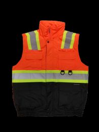 12 Pieces Mens High Viz Class 3 Heavy Padded MultI-Pocket Vest Orange - Safety Items