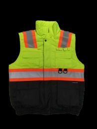 12 Pieces Mens High Viz Class 3 Heavy Padded MultI-Pocket Vest Lime - Safety Items