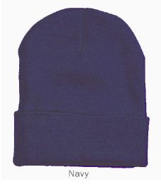 24 Pieces 12 Inch Long Cuff Ski Beanie Navy - Winter Beanie Hats